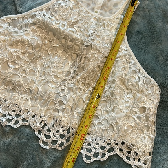 White Two Piece Sequin Open Lace outfit-L-NWT - Picture 13 of 15